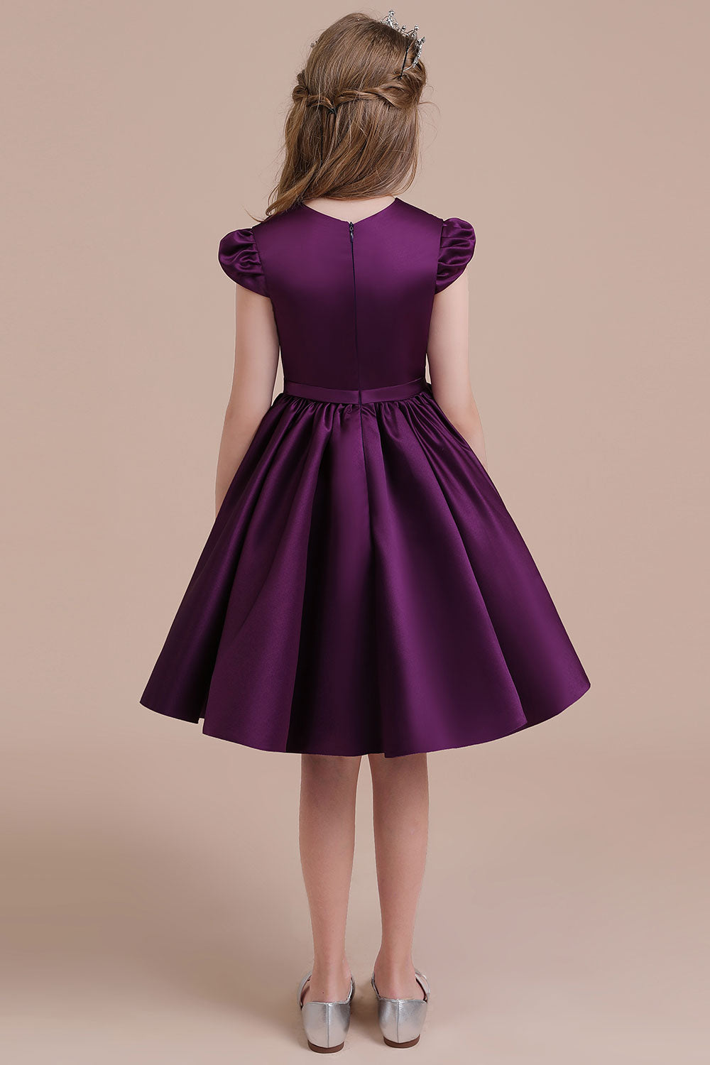 A-Line Graceful Cap Sleeve Satin Flower Girl Dress