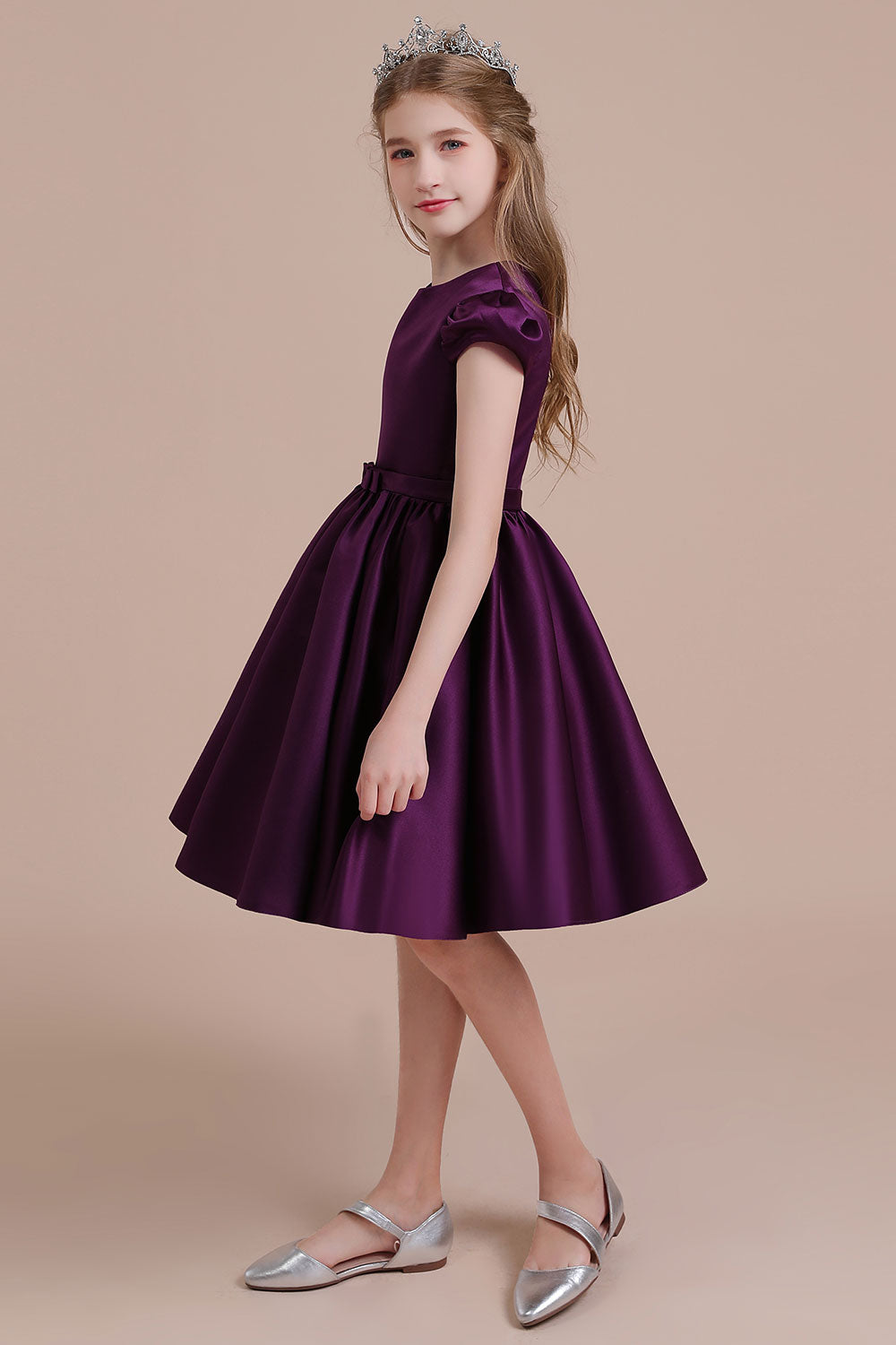 A-Line Graceful Cap Sleeve Satin Flower Girl Dress - Fashionpara