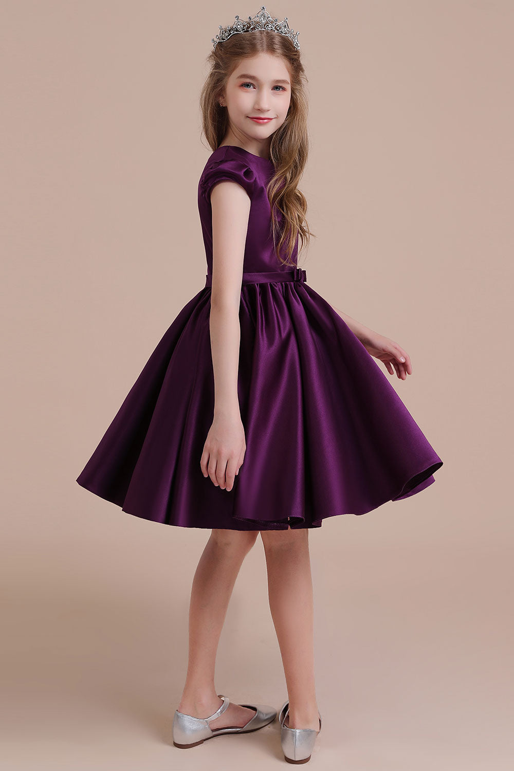 A-Line Graceful Cap Sleeve Satin Flower Girl Dress