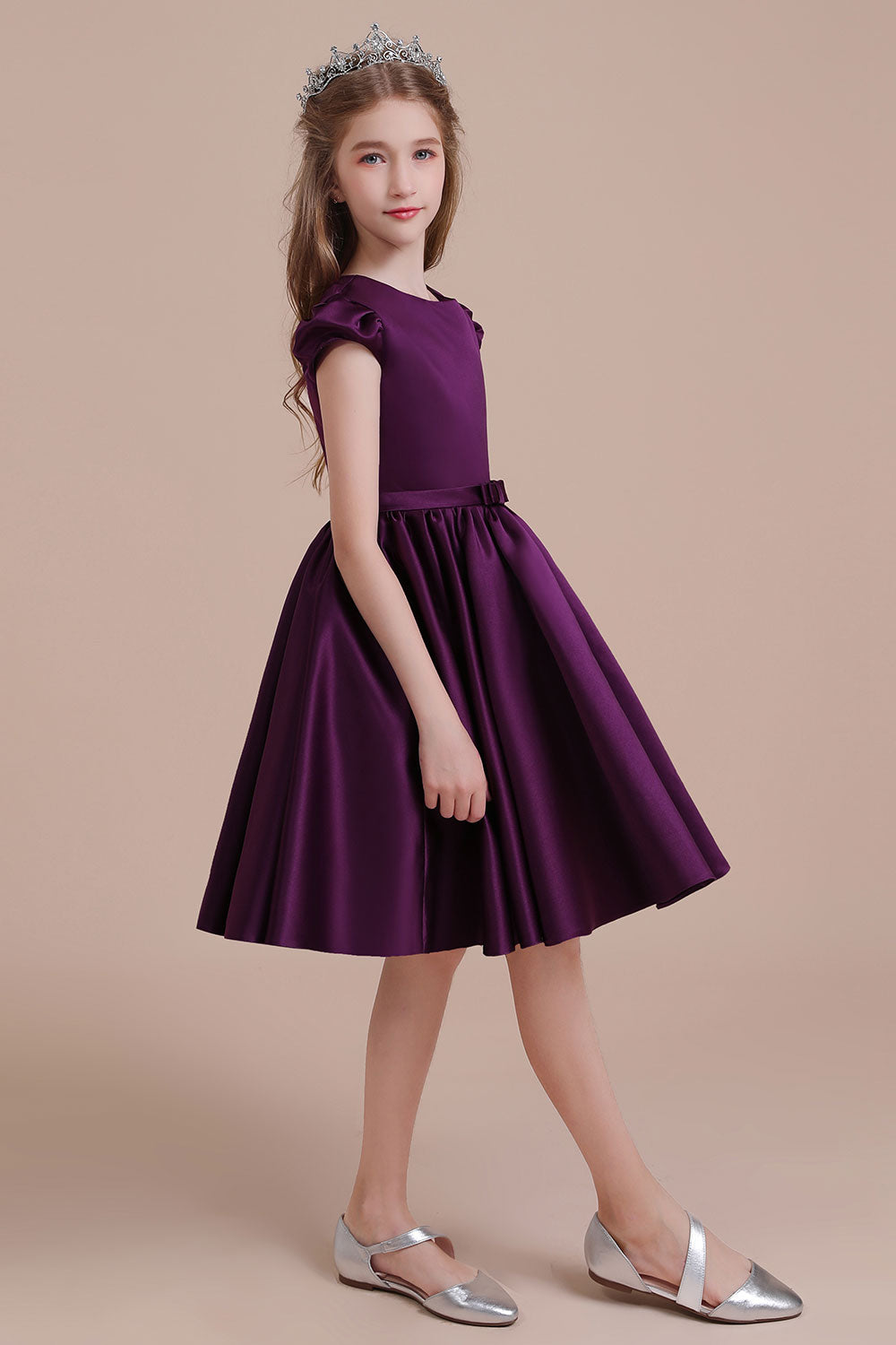 A-Line Graceful Cap Sleeve Satin Flower Girl Dress - Fashionpara