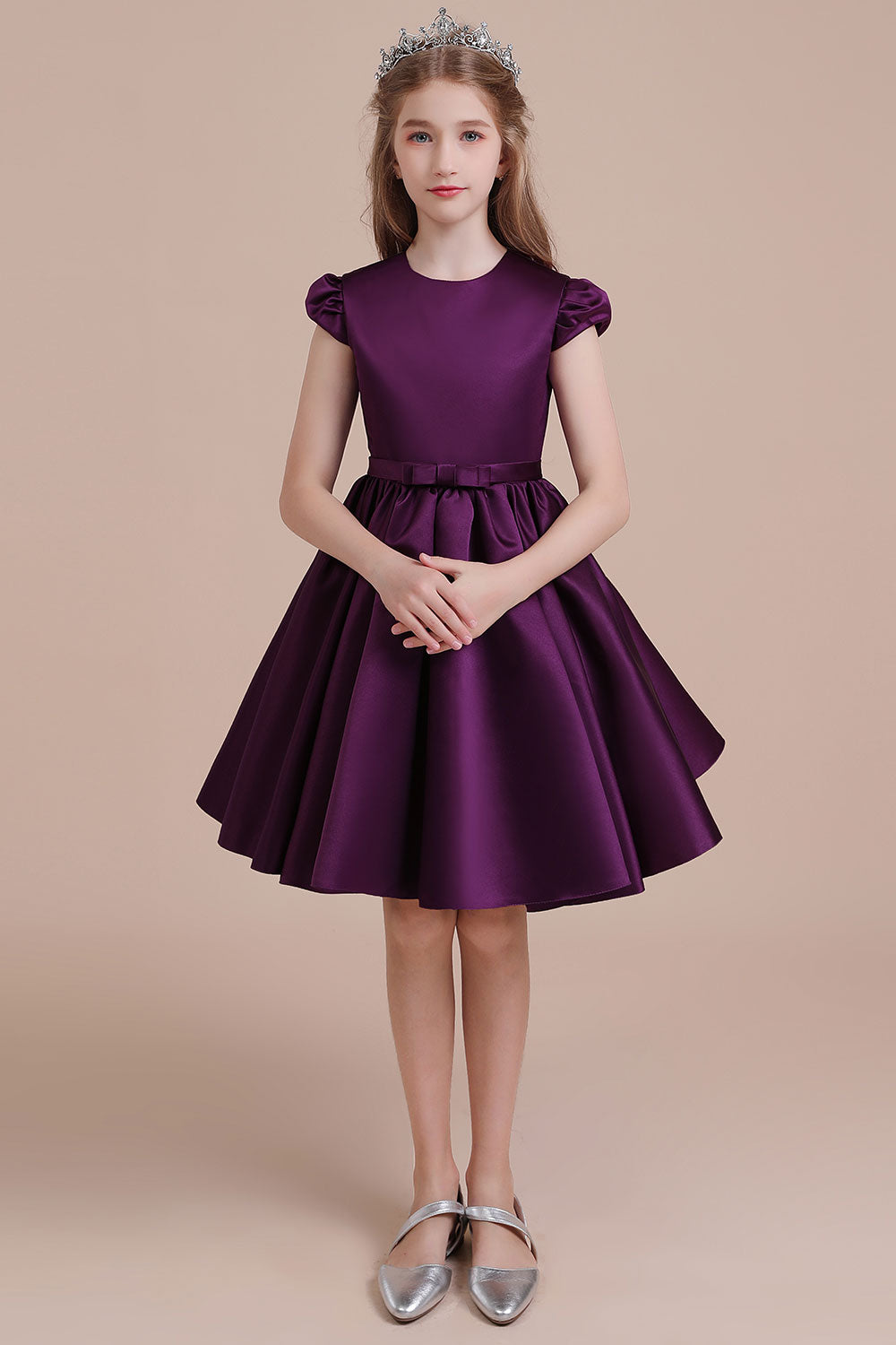 A-Line Graceful Cap Sleeve Satin Flower Girl Dress - Fashionpara