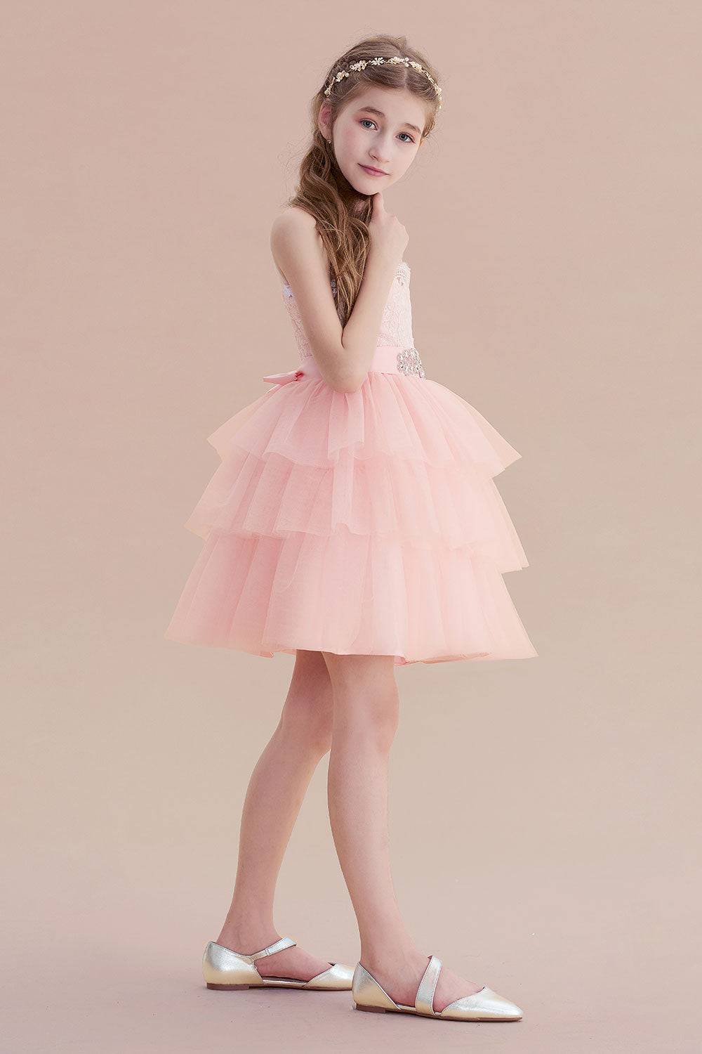 A-Line Graceful Layered Tulle Flower Girl Dress