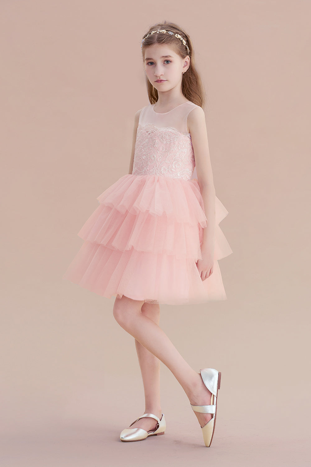 A-Line Graceful Layered Tulle Flower Girl Dress