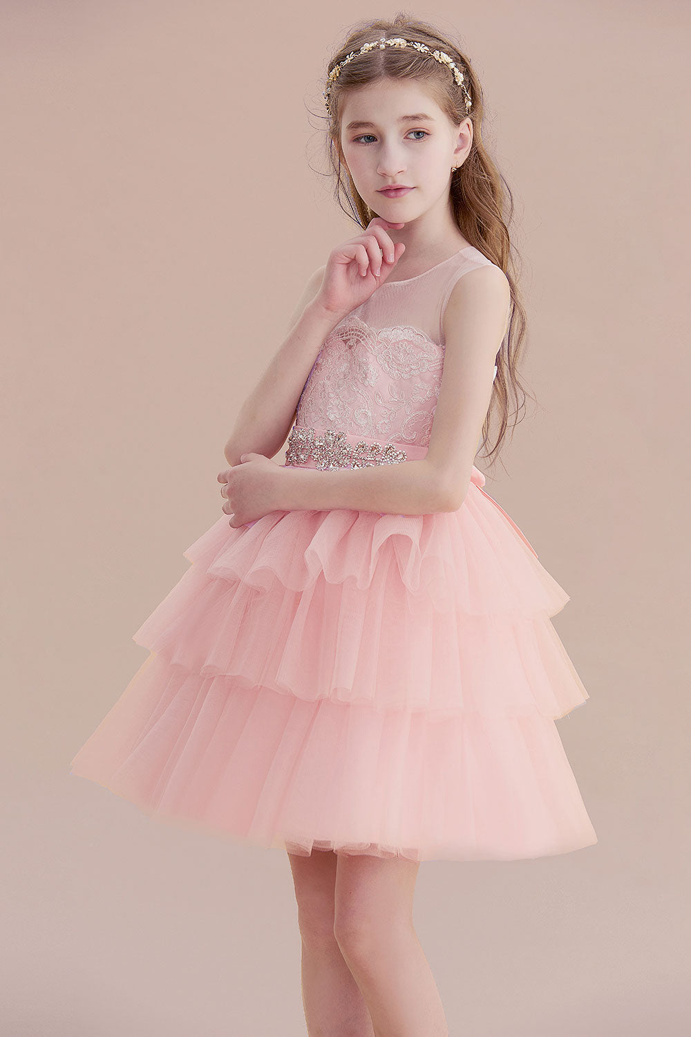 A-Line Graceful Layered Tulle Flower Girl Dress