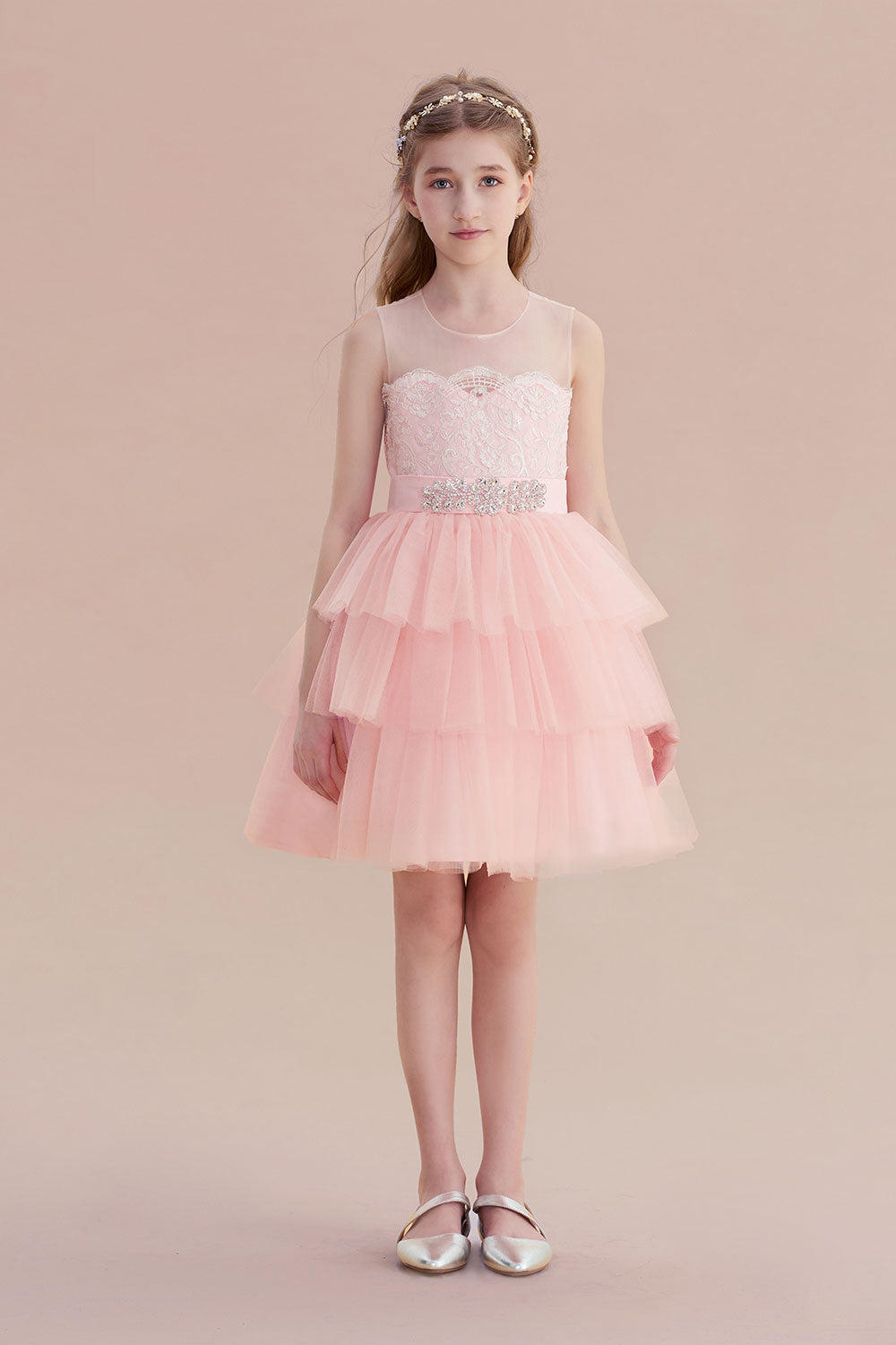 A-Line Graceful Layered Tulle Flower Girl Dress