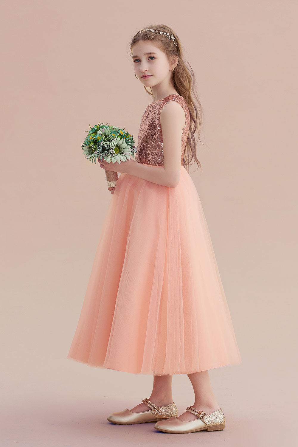 A-Line Graceful Sequins Tulle Flower Girl Dress On Sale - Fashionpara