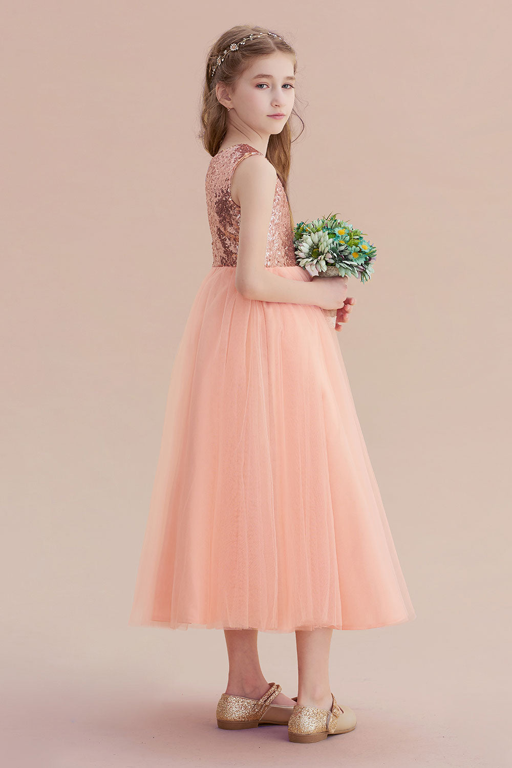 A-Line Graceful Sequins Tulle Flower Girl Dress On Sale - Fashionpara