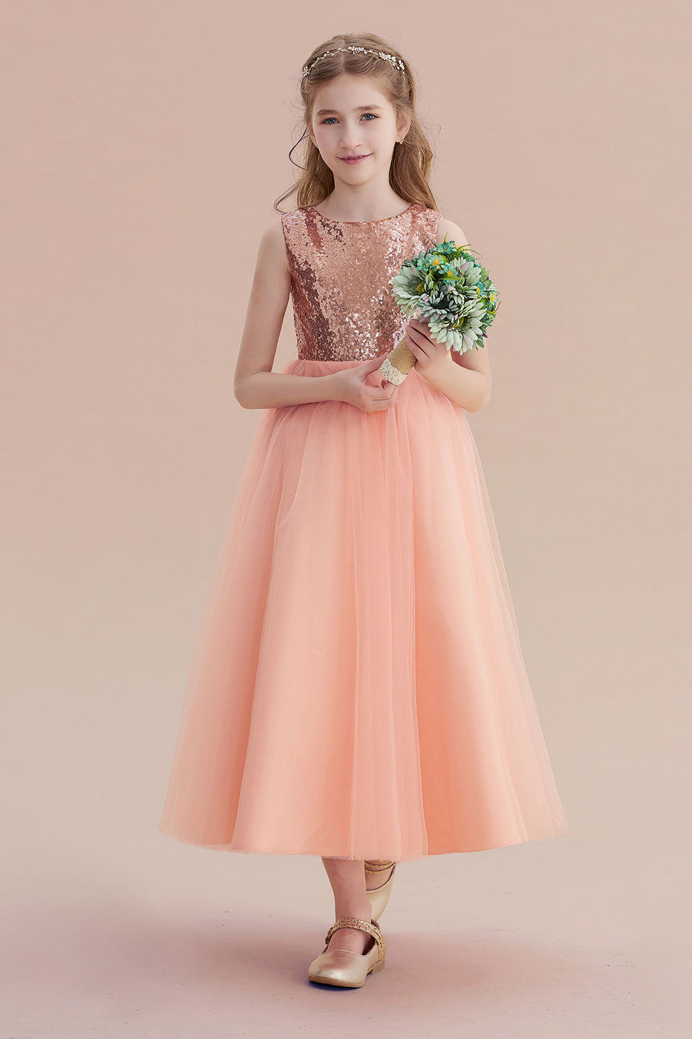 A-Line Graceful Sequins Tulle Flower Girl Dress On Sale - Fashionpara