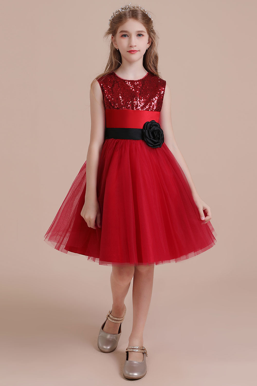 A-Line Graceful Sequins Tulle Flower Girl Dress - Fashionpara