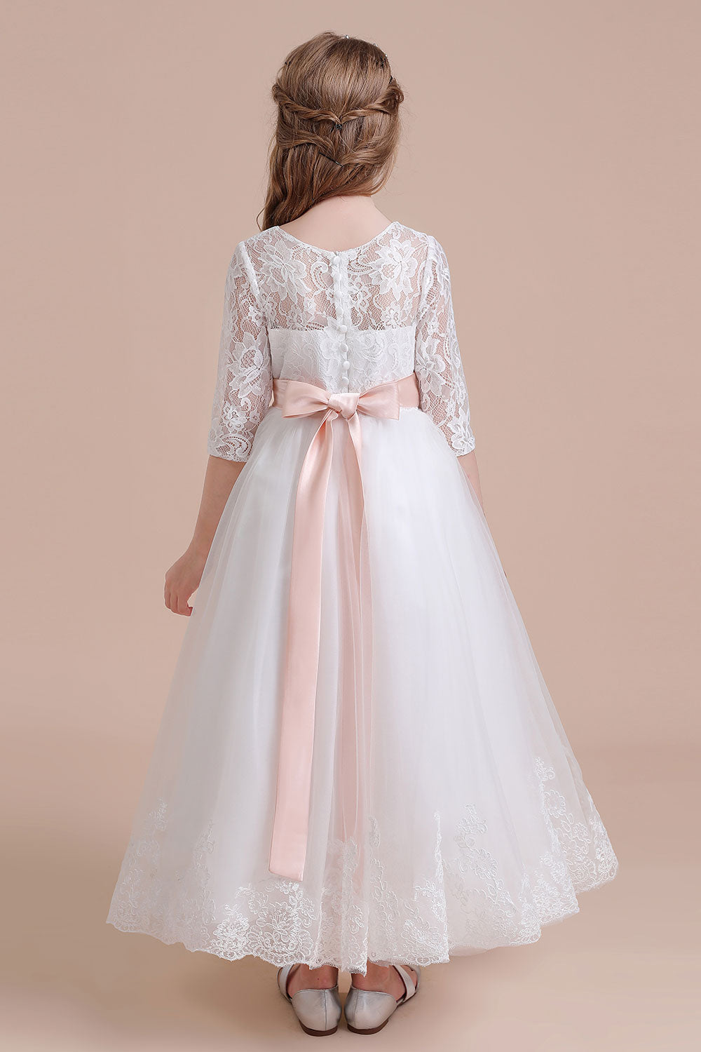 A-Line Illusion Lace Tulle Ankle Length Flower Girl Dress On Sale - Fashionpara