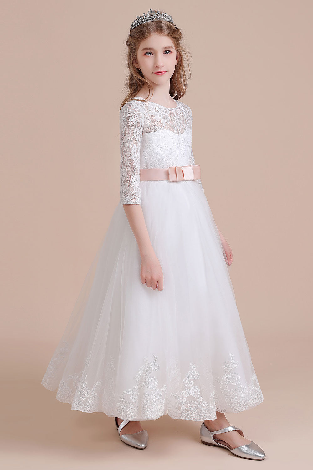 A-Line Illusion Lace Tulle Ankle Length Flower Girl Dress On Sale