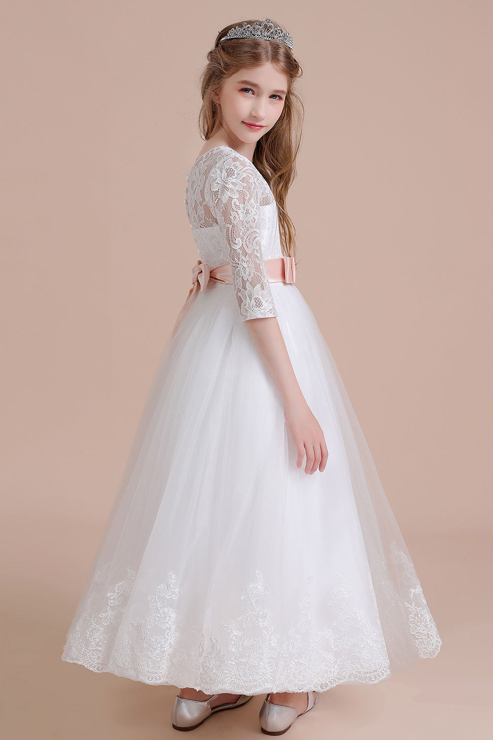 A-Line Illusion Lace Tulle Ankle Length Flower Girl Dress On Sale