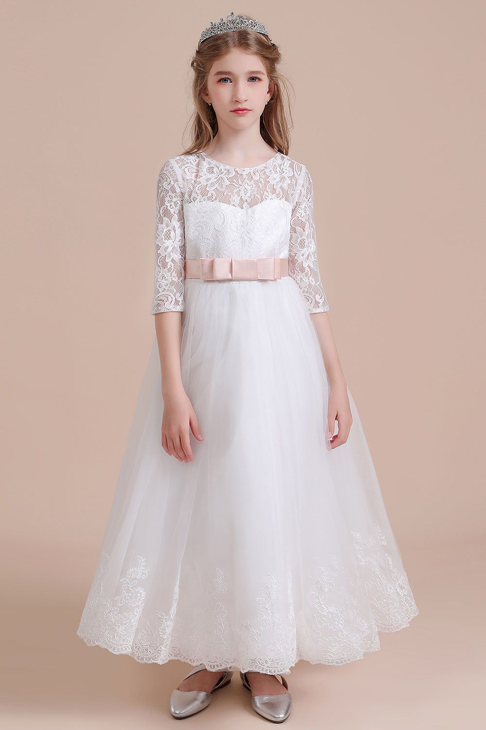 A-Line Illusion Lace Tulle Ankle Length Flower Girl Dress On Sale