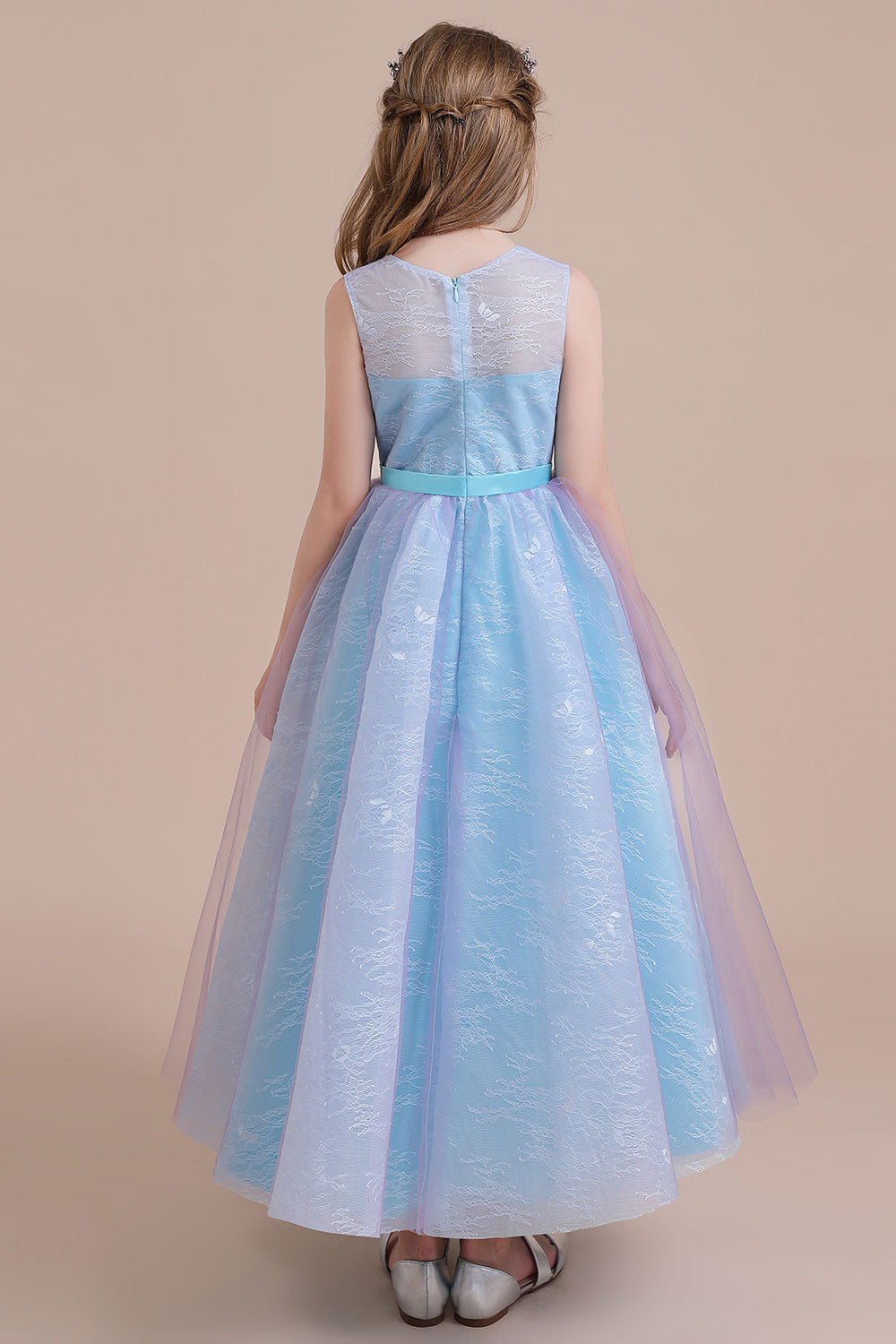 A-Line Illusion Lace Tulle Flower Girl Dress - Fashionpara