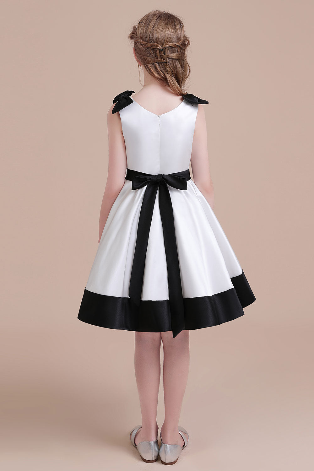 A-Line Latest Satin Knee Length Flower Girl Dress - Fashionpara