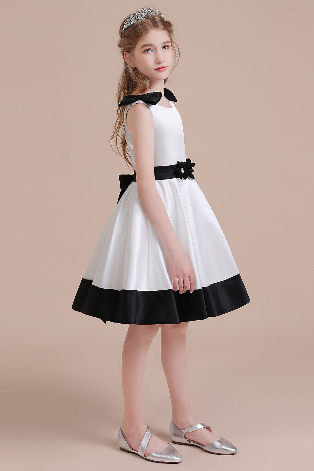 A-Line Latest Satin Knee Length Flower Girl Dress - Fashionpara