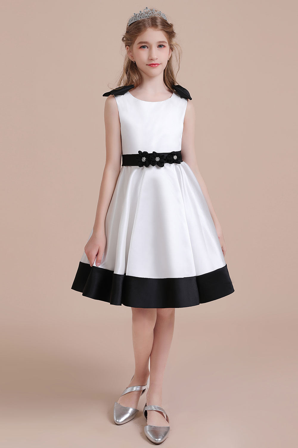 A-Line Latest Satin Knee Length Flower Girl Dress - Fashionpara