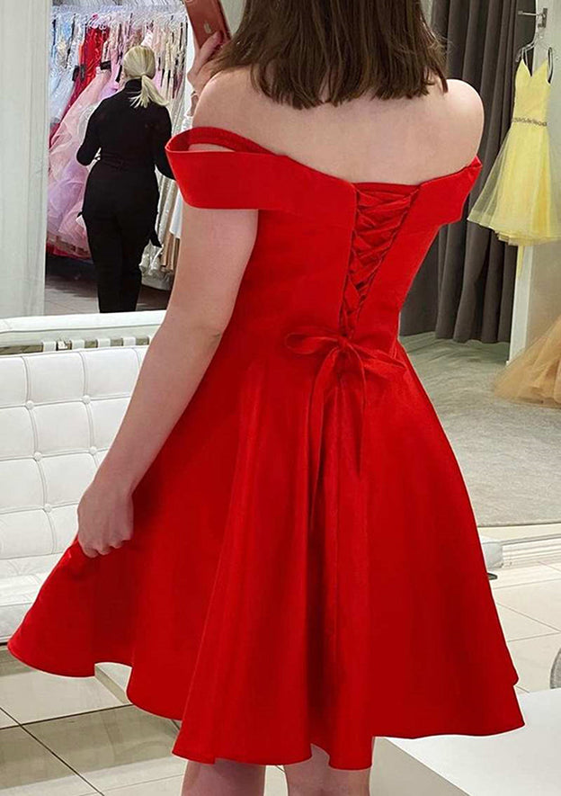 A-Line Off-the-Shoulder Homecoming Dress in Satin