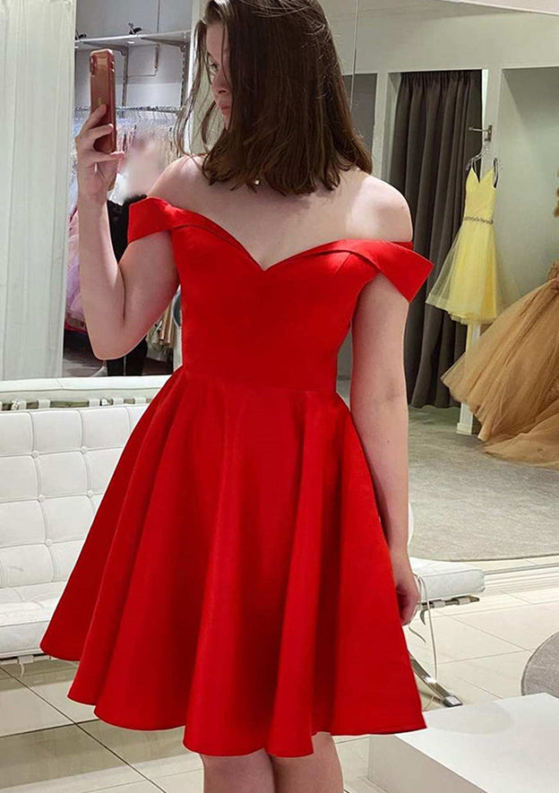 A-Line Off-the-Shoulder Homecoming Dress in Satin