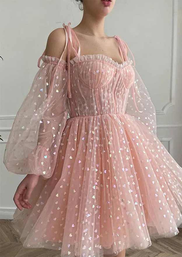 A-Line Princess Sweetheart Homecoming Dress with Pleated Sequins