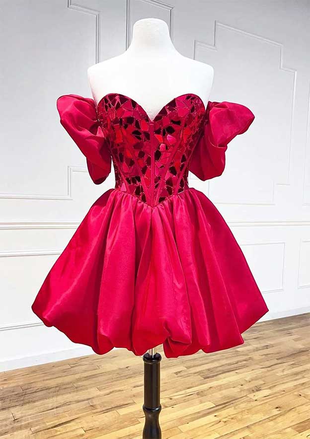 A-Line Princess Sweetheart Satin Homecoming Dress with Sequins Bubble