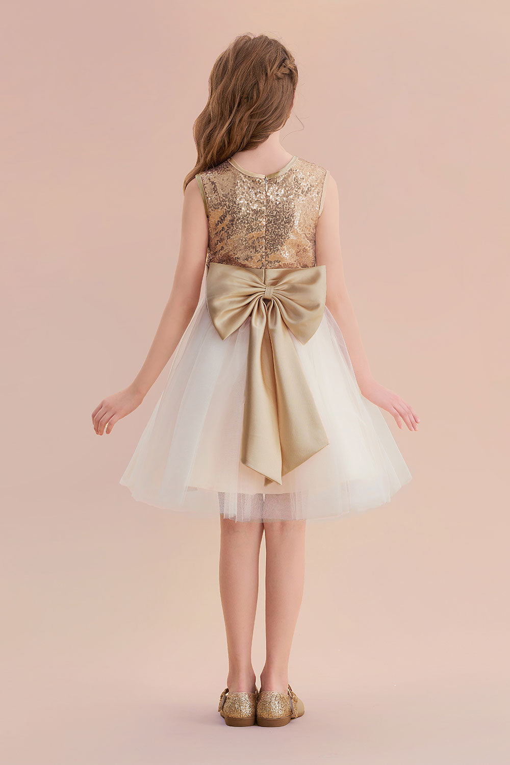 A-Line Sequins Tulle Bow Flower Girl Dress On Sale