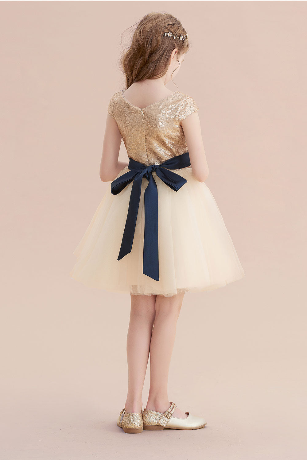 A-Line Sequins Tulle Cap Sleeve Flower Girl Dress - Fashionpara