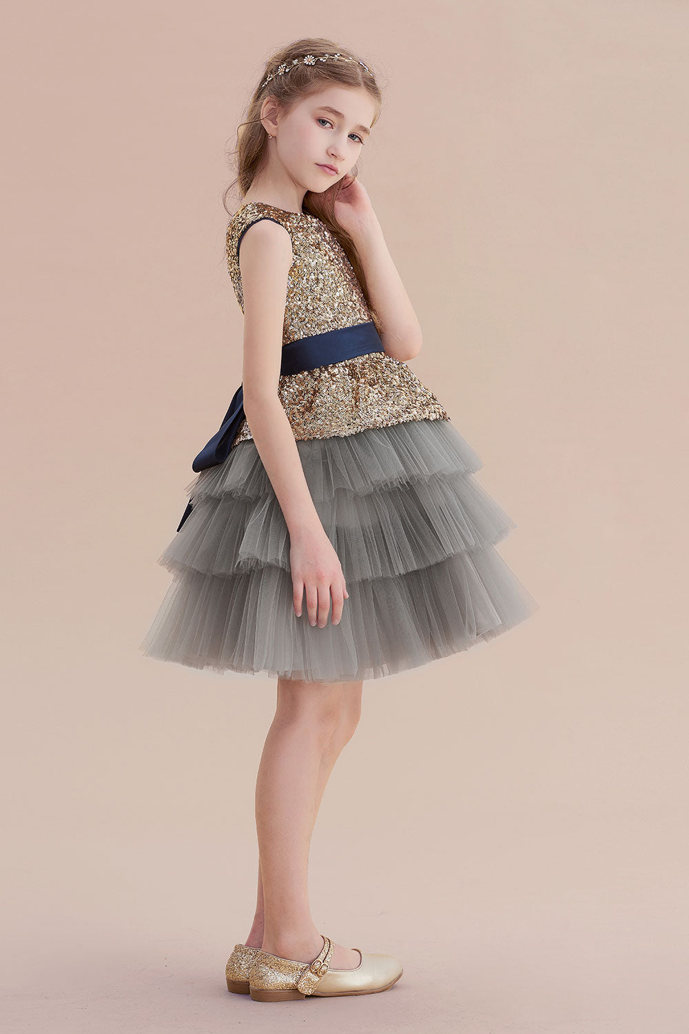 A-Line Sequins Tulle Knee Length Flower Girl Dress On Sale - Fashionpara