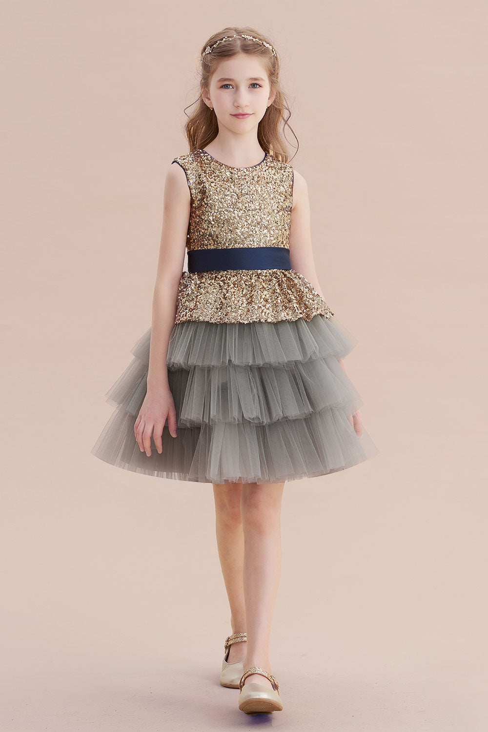 A-Line Sequins Tulle Knee Length Flower Girl Dress On Sale - Fashionpara