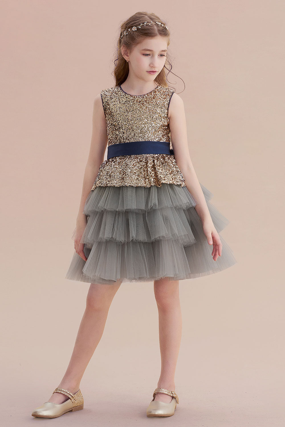 A-Line Sequins Tulle Knee Length Flower Girl Dress On Sale - Fashionpara