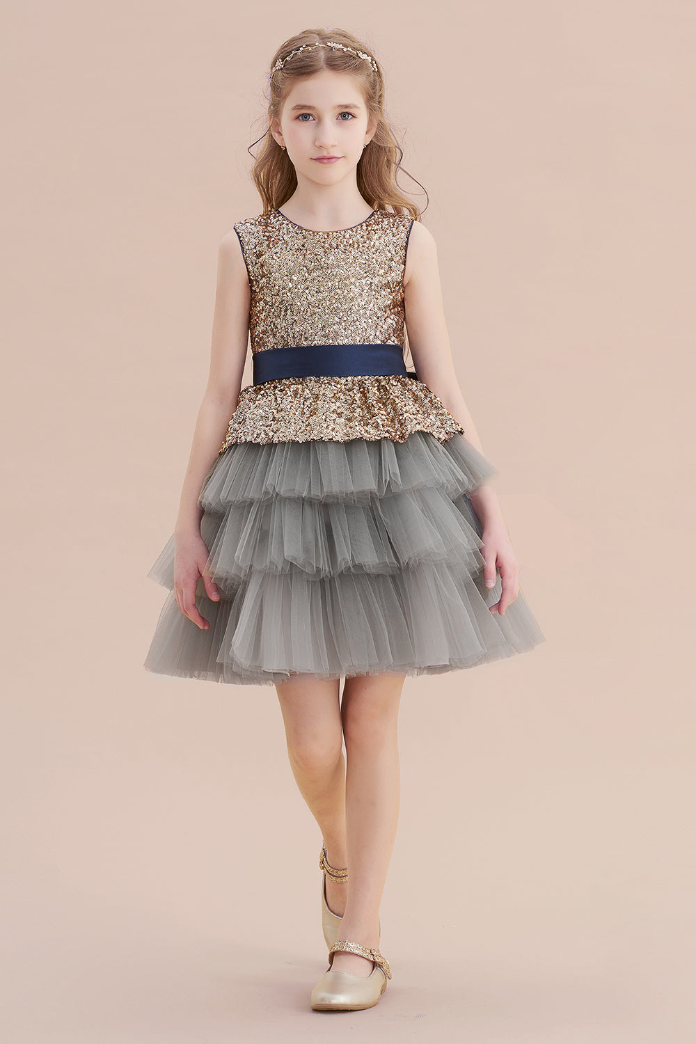 A-Line Sequins Tulle Knee Length Flower Girl Dress On Sale - Fashionpara