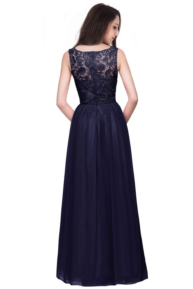 Fabulous Sleeveless A-Line Crew Floor-Length Lace Top Chiffon Prom Dresses