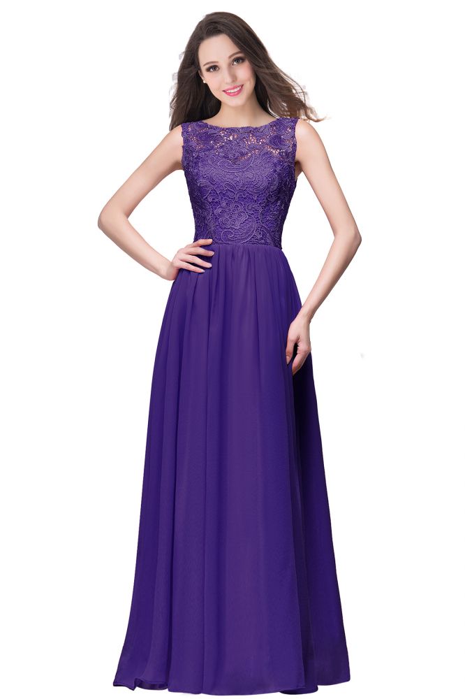 Fabulous Sleeveless A-Line Crew Floor-Length Lace Top Chiffon Prom Dresses