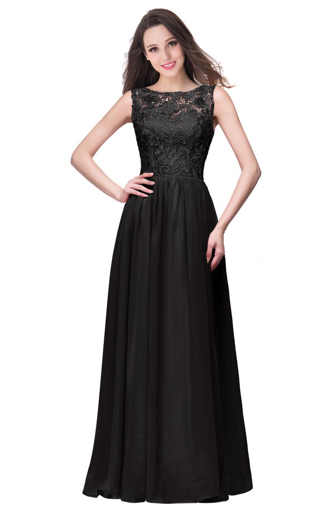 Fabulous Sleeveless A-Line Crew Floor-Length Lace Top Chiffon Prom Dresses