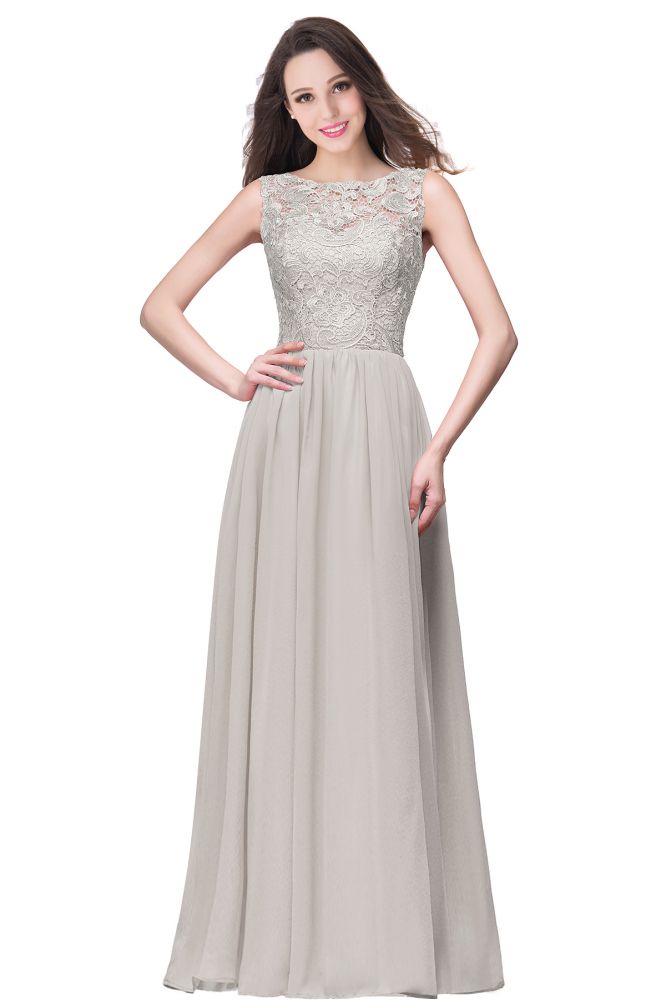 Fabulous Sleeveless A-Line Crew Floor-Length Lace Top Chiffon Prom Dresses