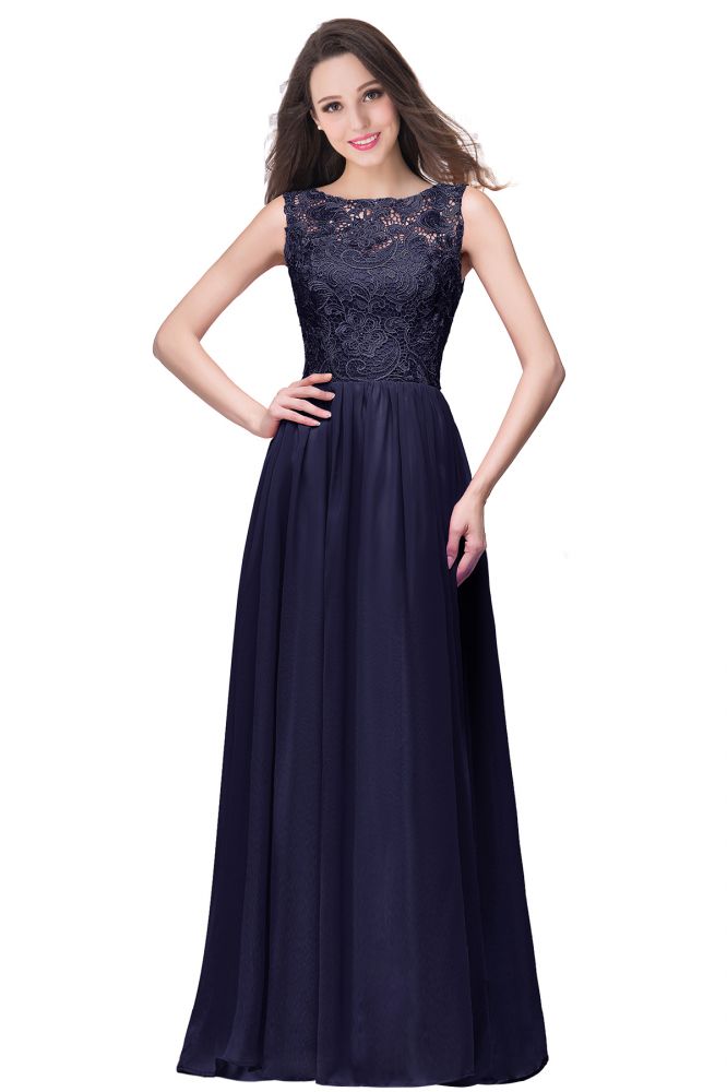 Fabulous Sleeveless A-Line Crew Floor-Length Lace Top Chiffon Prom Dresses