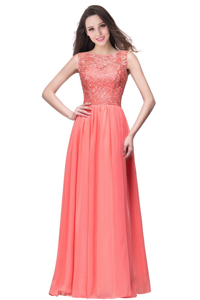 Fabulous Sleeveless A-Line Crew Floor-Length Lace Top Chiffon Prom Dresses