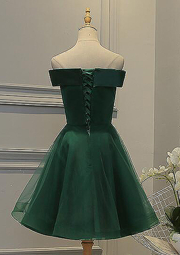 A-Line Square Neckline Sleeveless Tulle Satin Short/Mini Homecoming Dress With Appliqued Beading