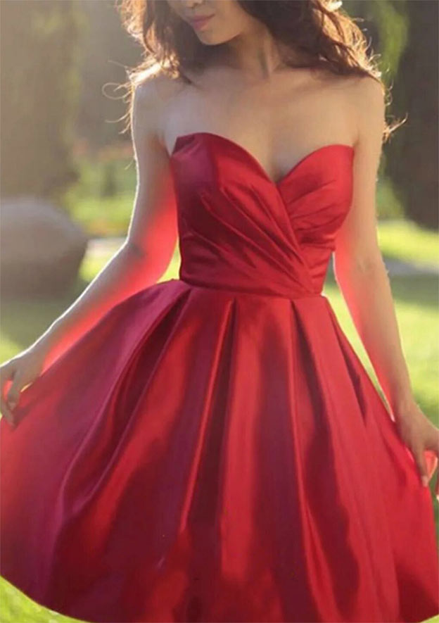 A-Line Sweetheart Sleeveless Satin Homecoming Dress with Pleated Skirt