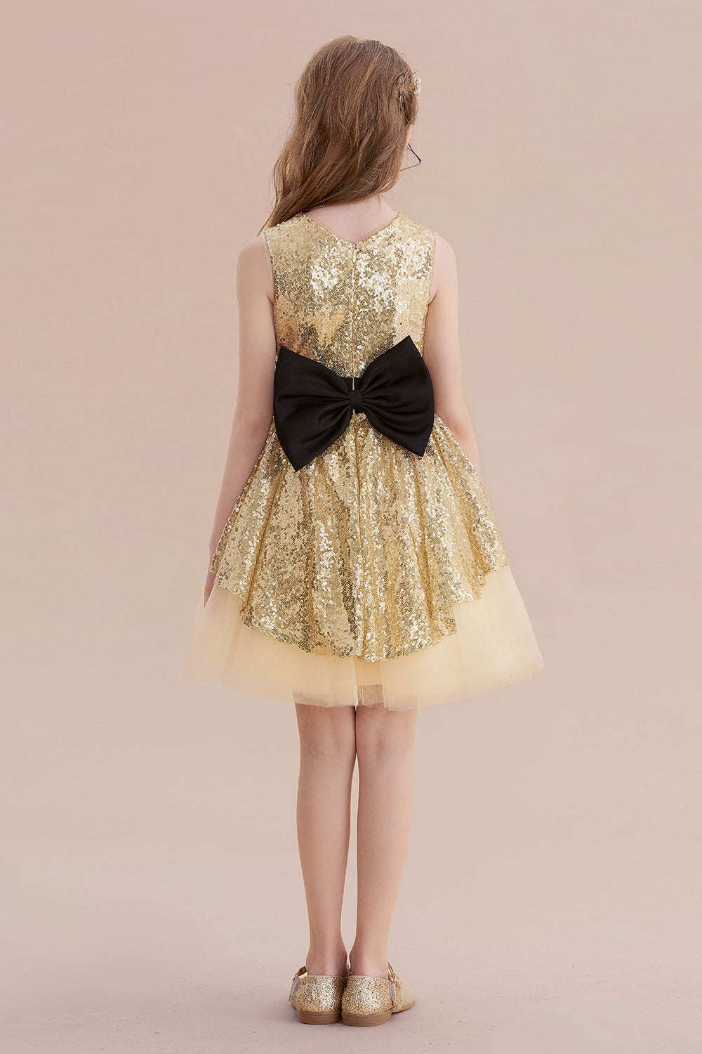 A-Line Tulle Sequins Bows Knee Length Flower Girl Dress On Sale