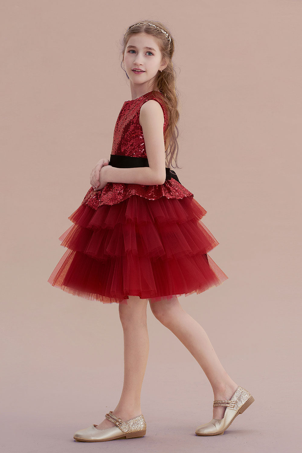 A-Line Tulle Sequins Knee Length Flower Girl Dress