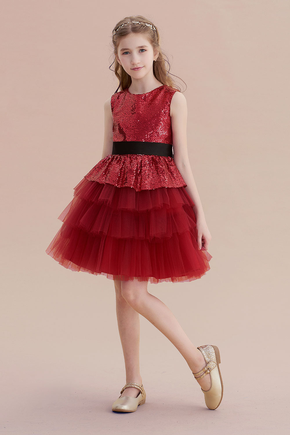 A-Line Tulle Sequins Knee Length Flower Girl Dress - Fashionpara