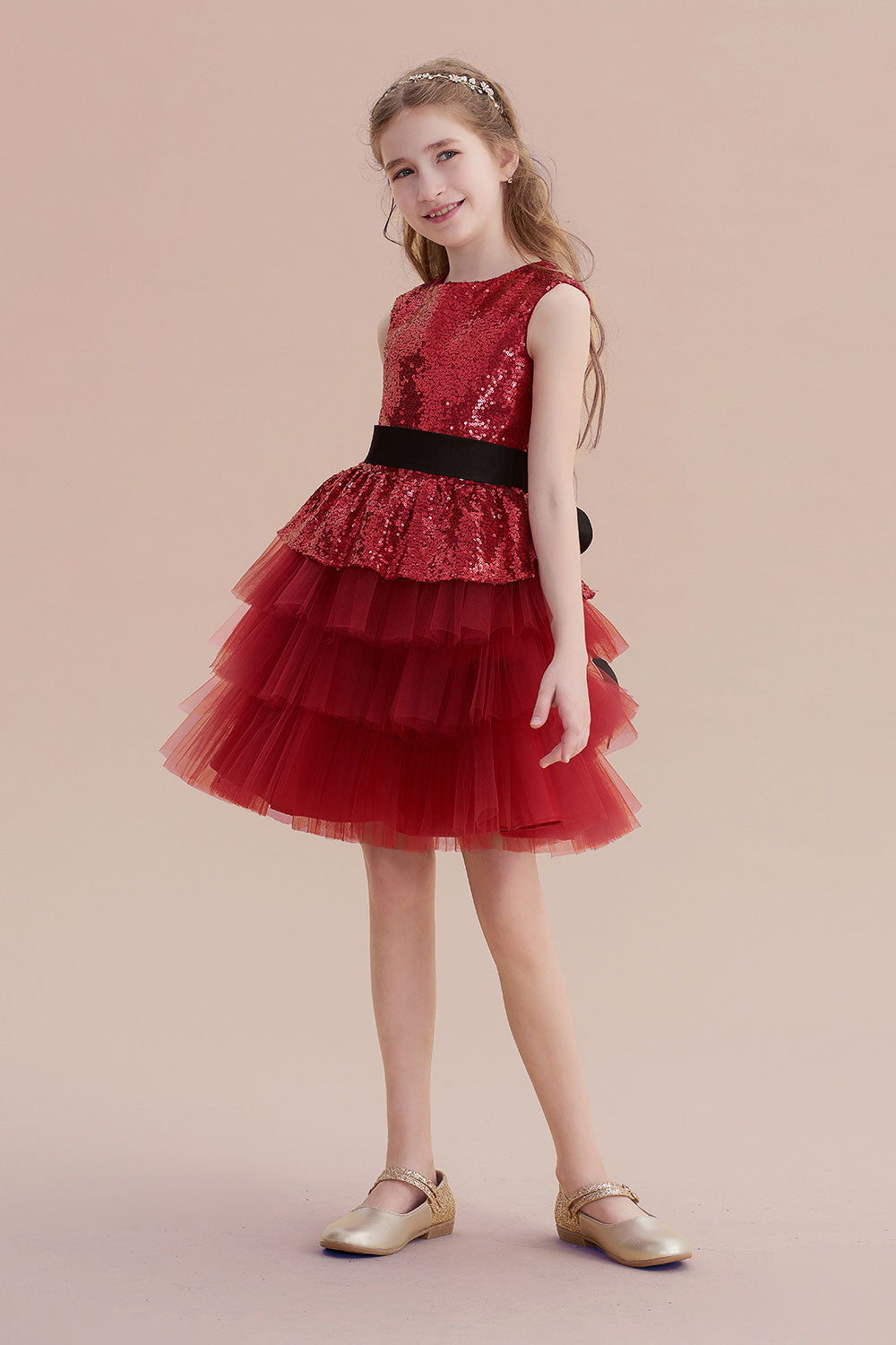 A-Line Tulle Sequins Knee Length Flower Girl Dress - Fashionpara