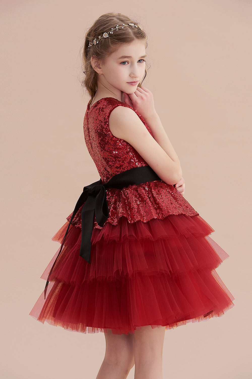 A-Line Tulle Sequins Knee Length Flower Girl Dress - Fashionpara