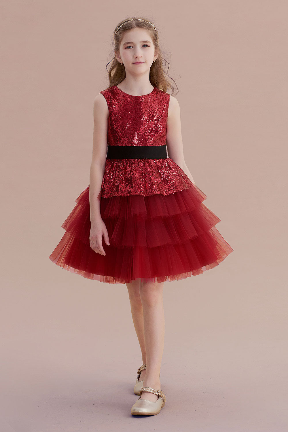 A-Line Tulle Sequins Knee Length Flower Girl Dress - Fashionpara