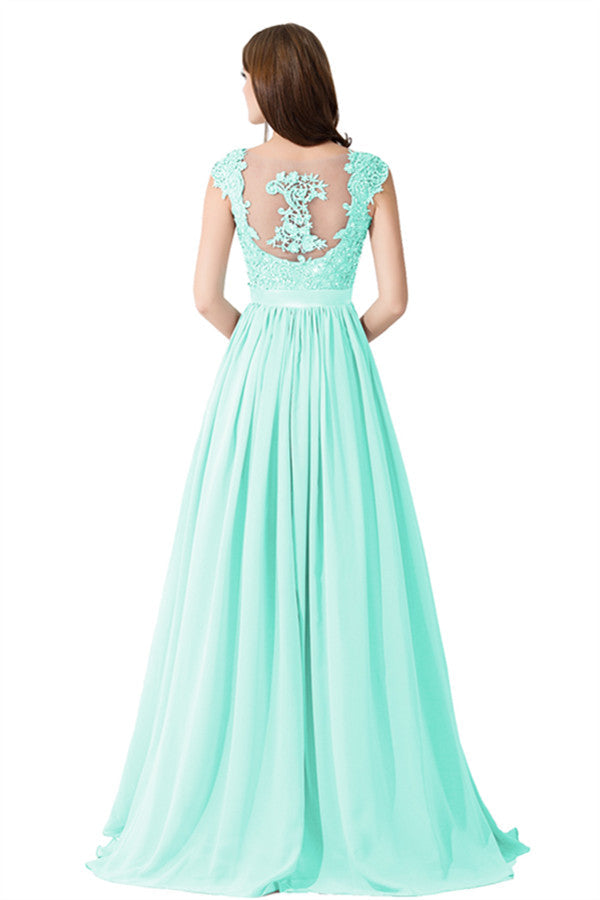 Elegant V Neck A-Line Chiffon Bridesmaid Dress With Appliques