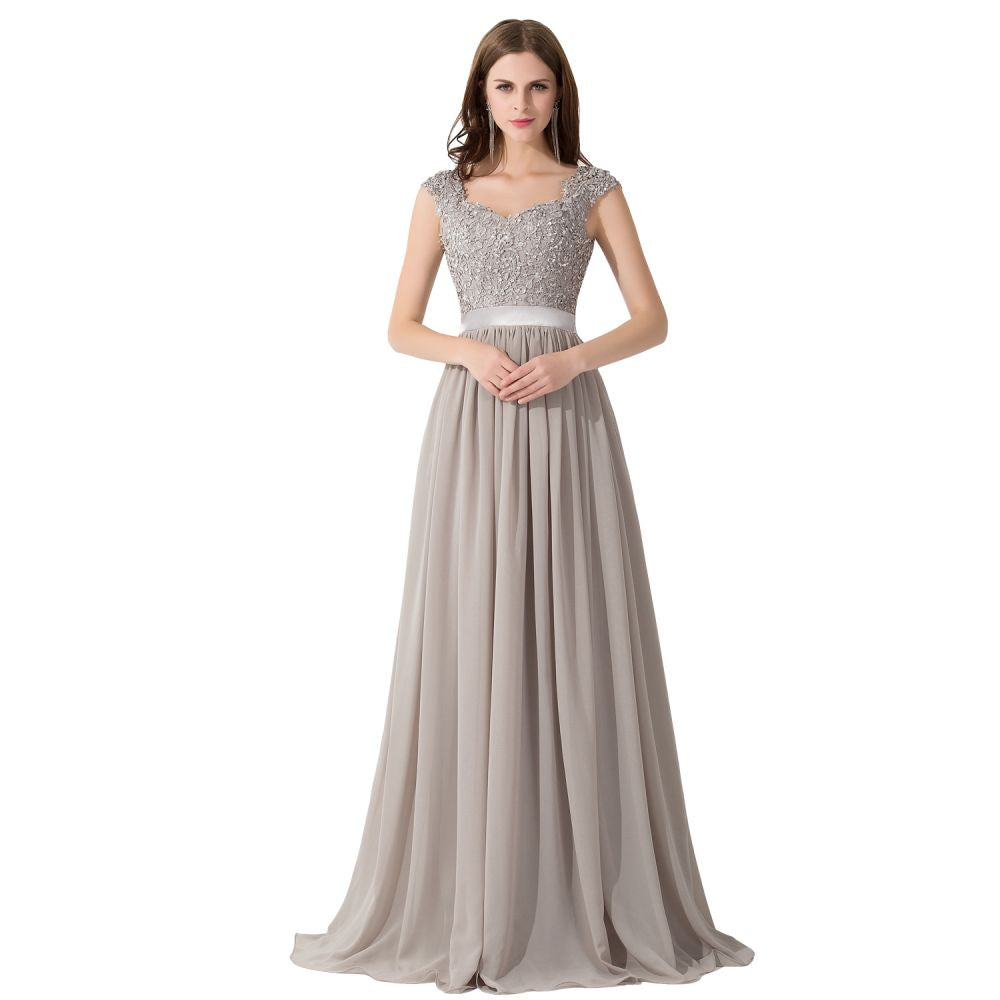 Elegant V Neck A-Line Chiffon Bridesmaid Dress With Appliques