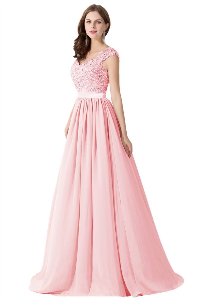 Elegant V Neck A-Line Chiffon Bridesmaid Dress With Appliques