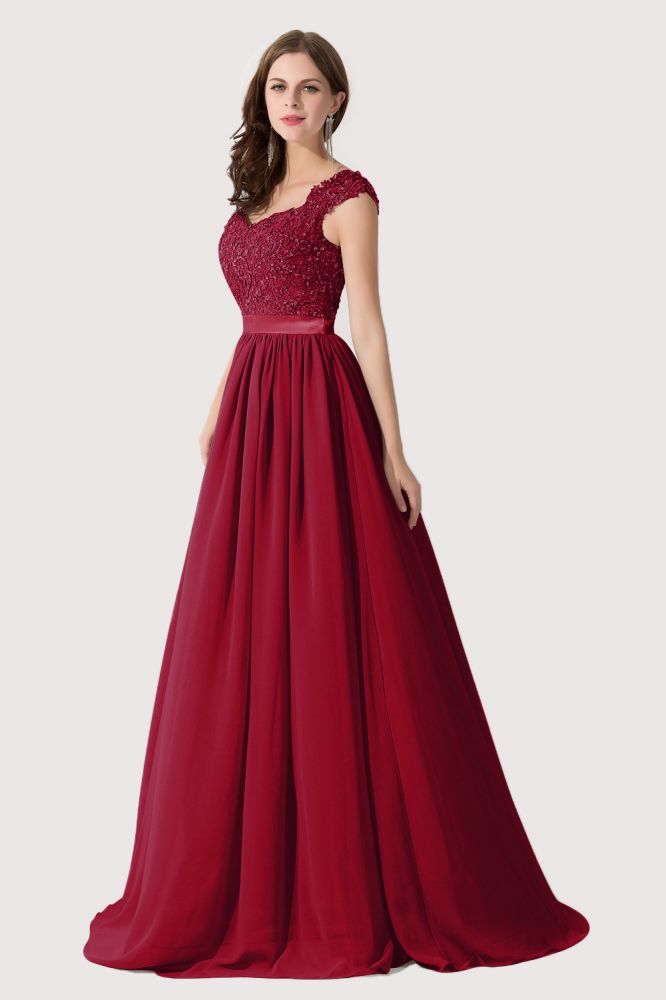 Elegant V Neck A-Line Chiffon Bridesmaid Dress With Appliques