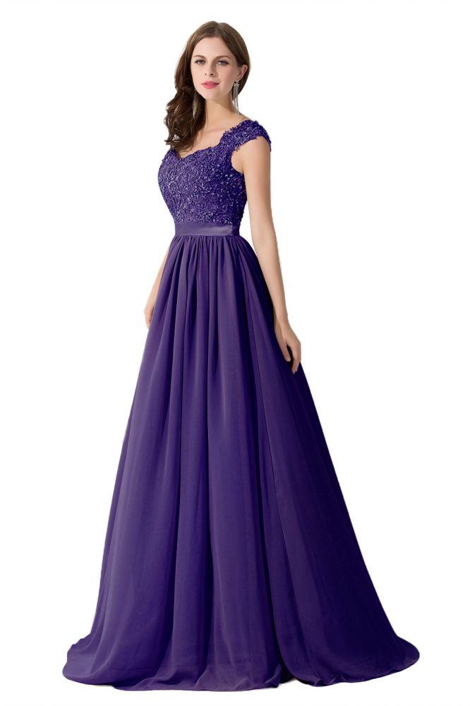 Elegant V Neck A-Line Chiffon Bridesmaid Dress With Appliques